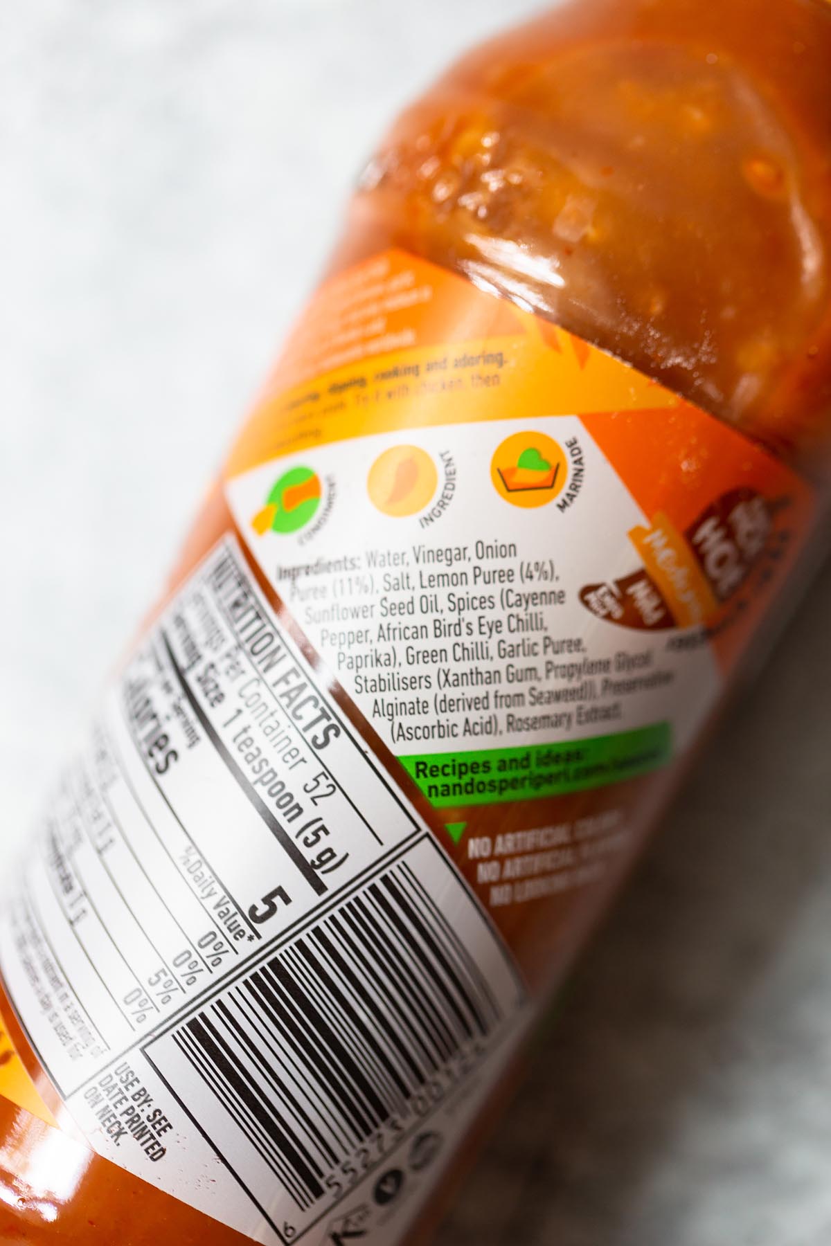 nandos peri peri sauce ingredient label