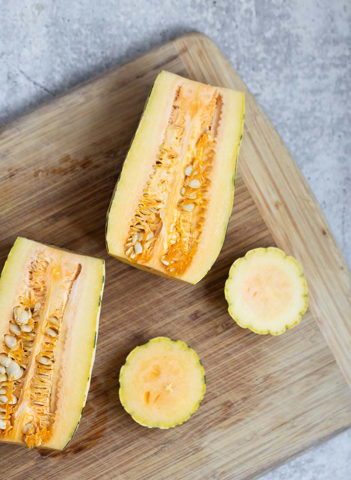 cutting and slicing a squash