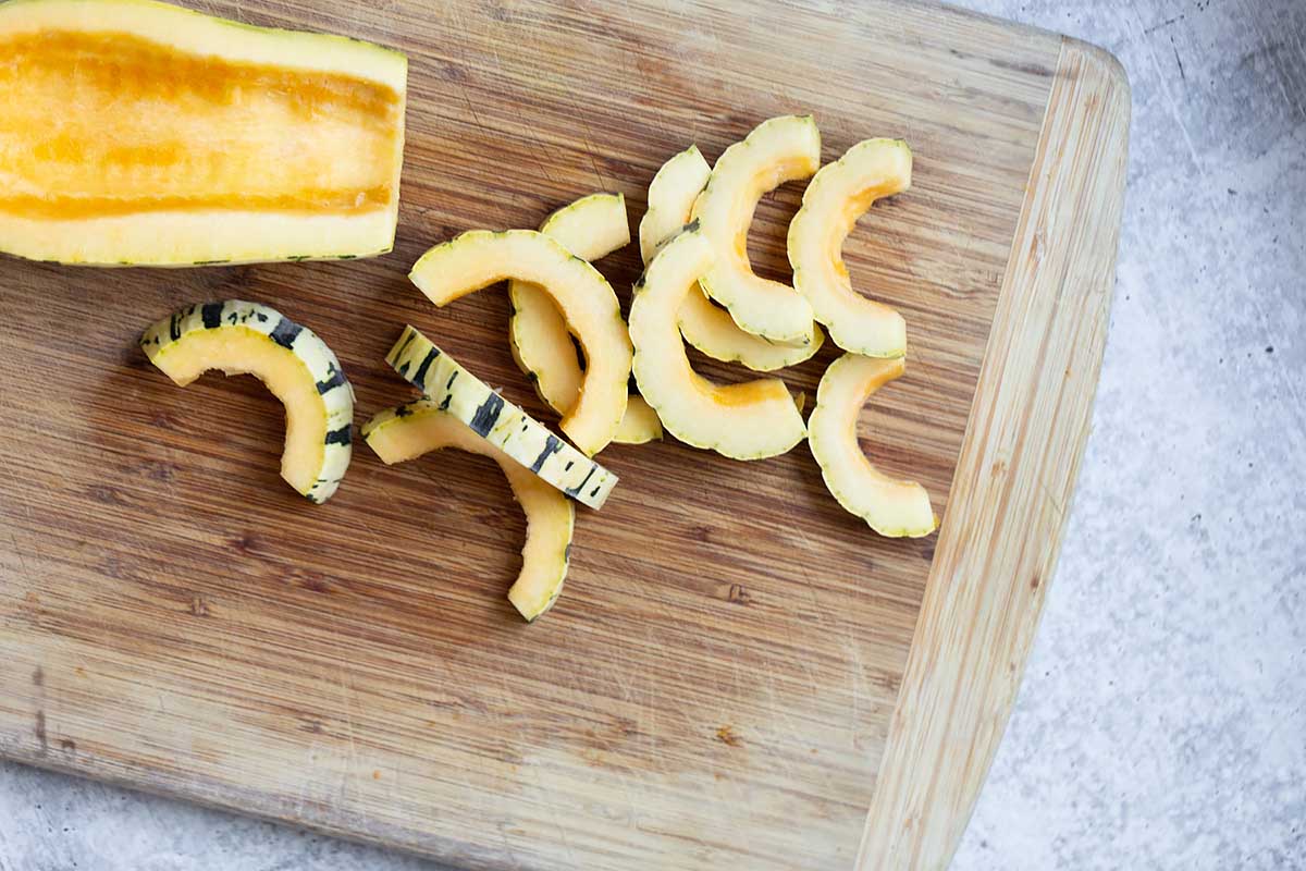 sliced squash on a cutting board