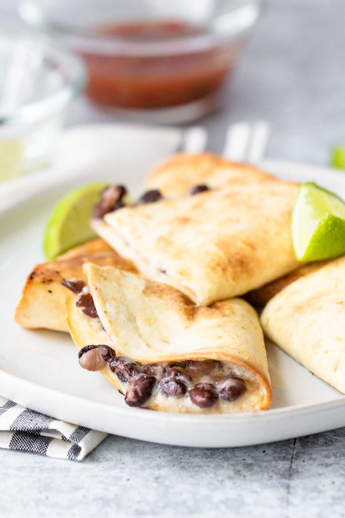 quesadillas from up front with salsa in the background