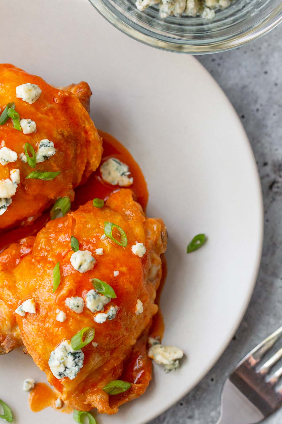 buffalo chicken thighs up close