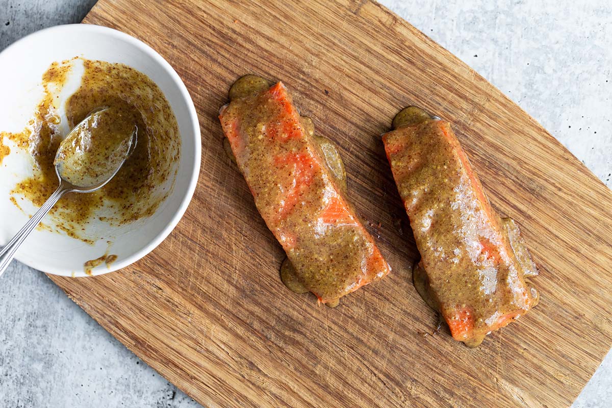 coating salmon with a honey dijon sauce