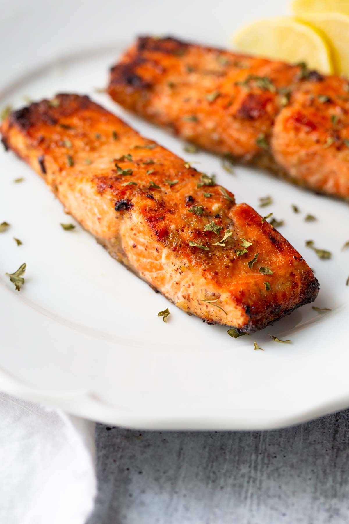 salmon garnished with parsley