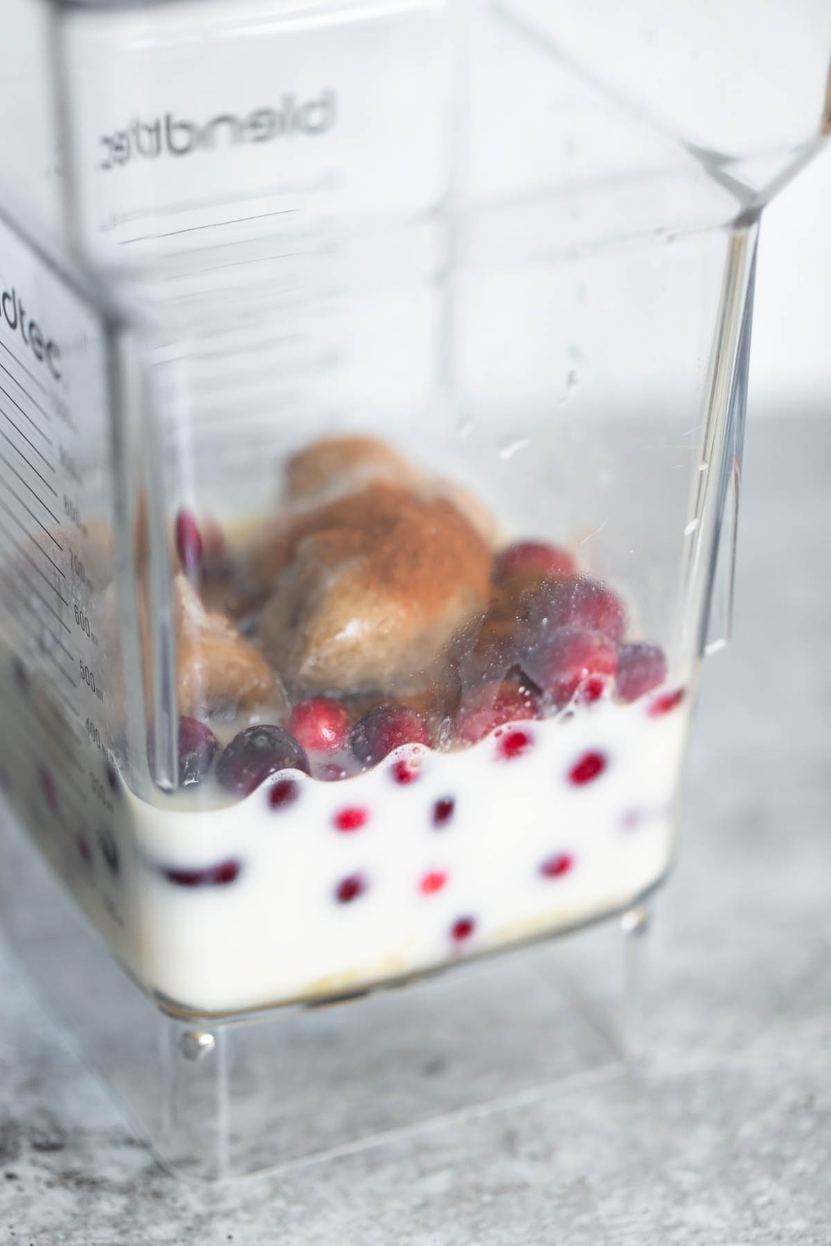 smoothie ingredients in a blender