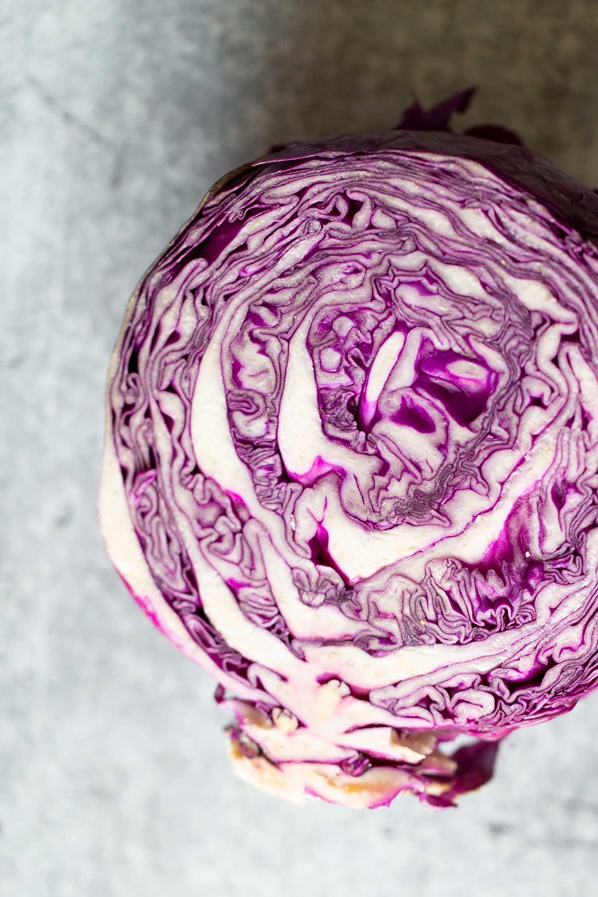 head of purple cabbage cut in half