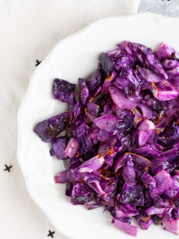 roasted red cabbage on a white plate