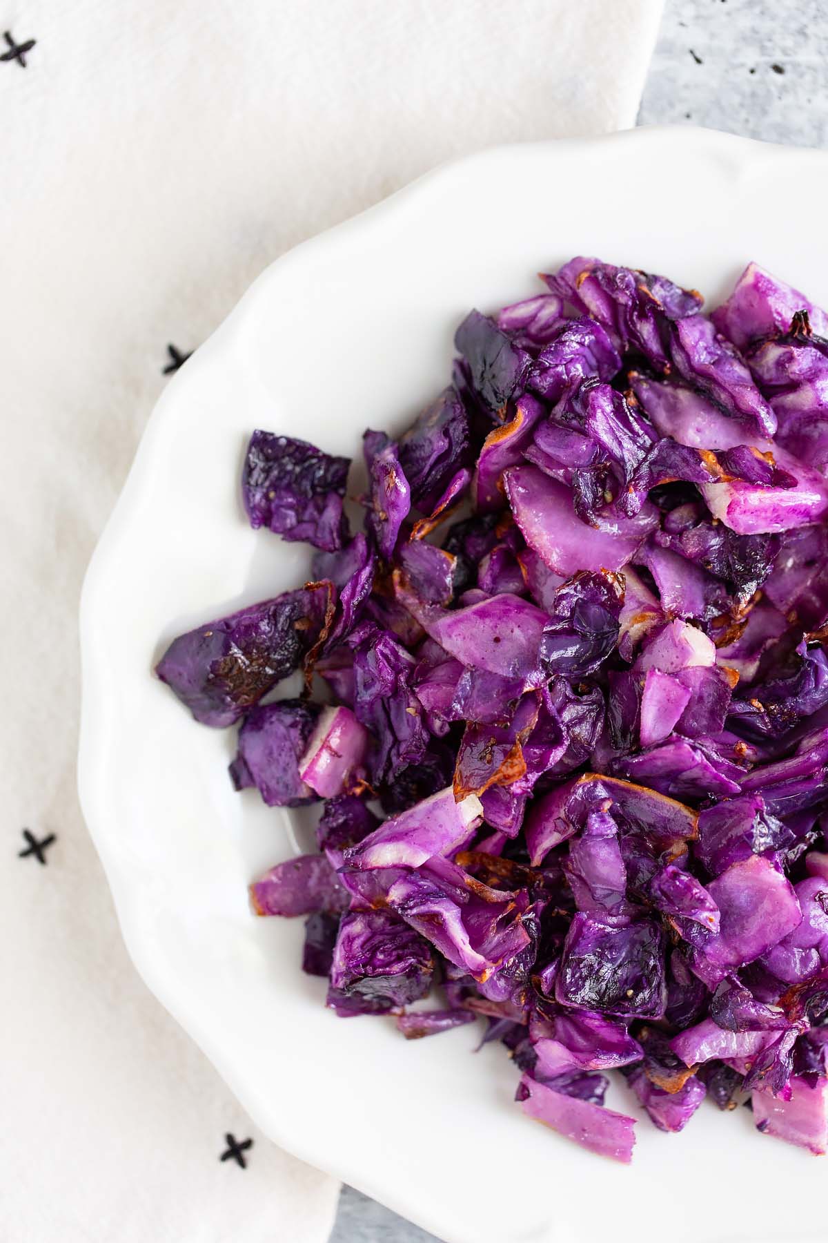 roasted red cabbage on a white plate