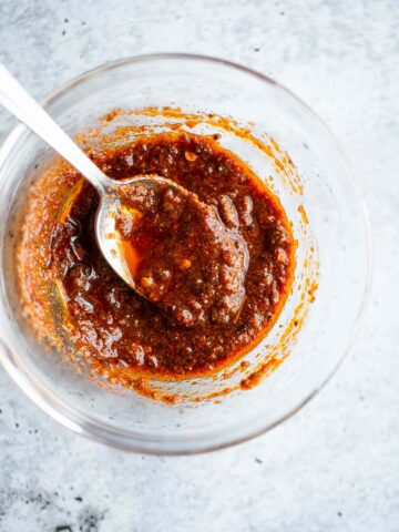 harissa paste in a bowl.