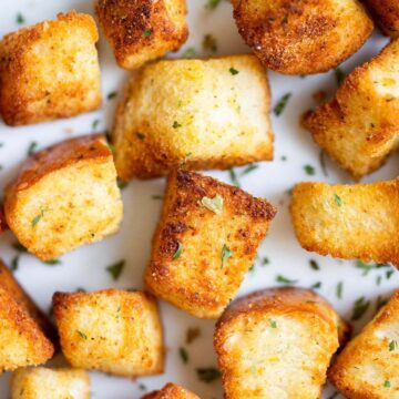 Air fried croutons on a plate