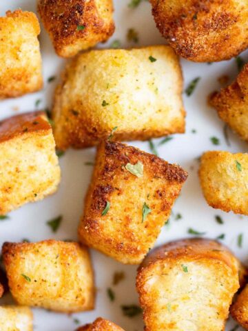 Air fried croutons on a plate