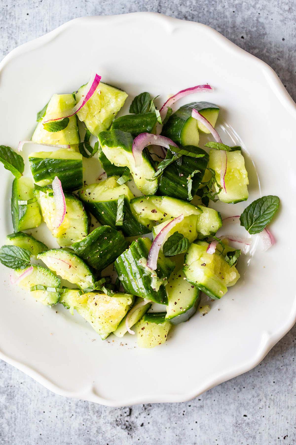 cucumber mint salad up close.