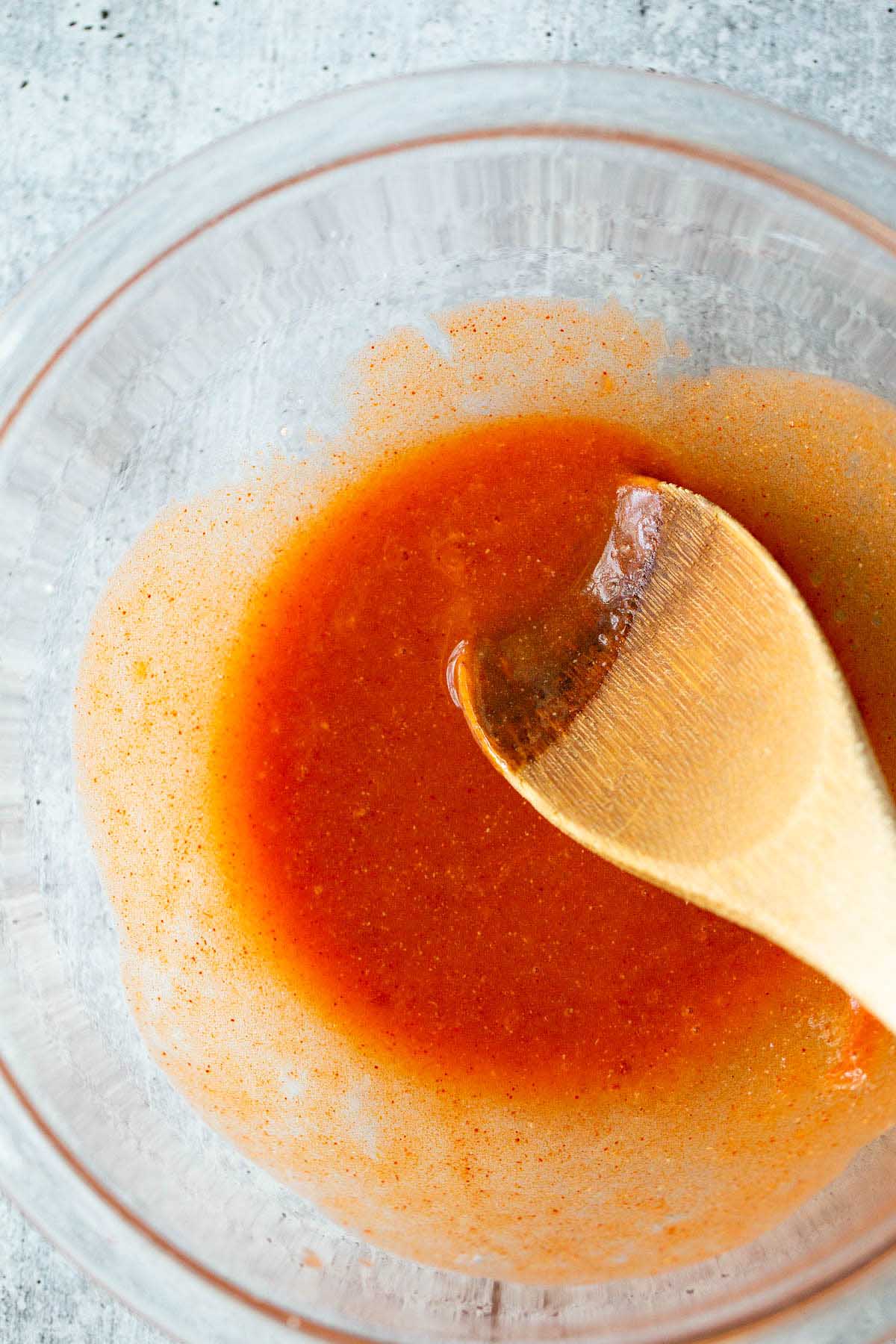 Buffalo sauce in a bowl.