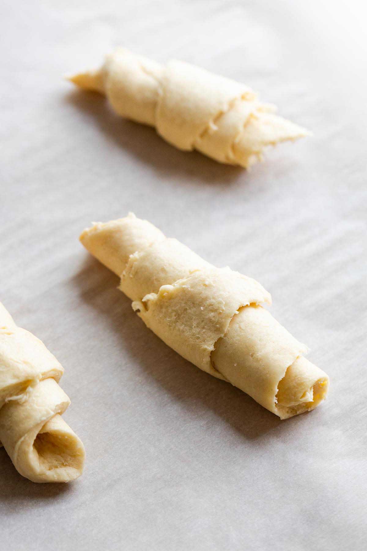 Crescent rolls rolled up.
