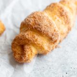 Cinnamon sugar croissant up close.