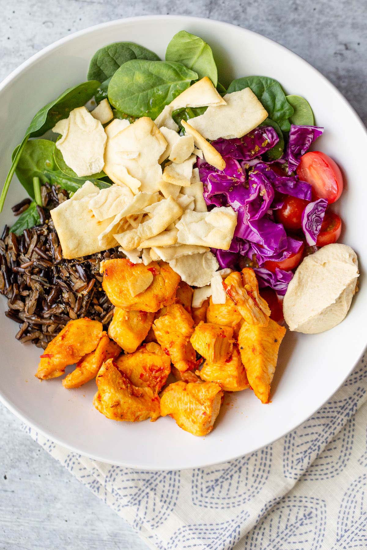 Cava style bowl with veggies and chicken