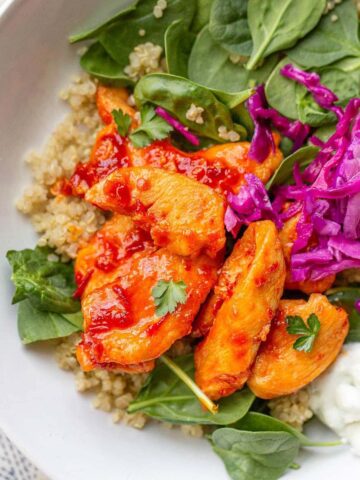 Harissa honey chicken in a salad