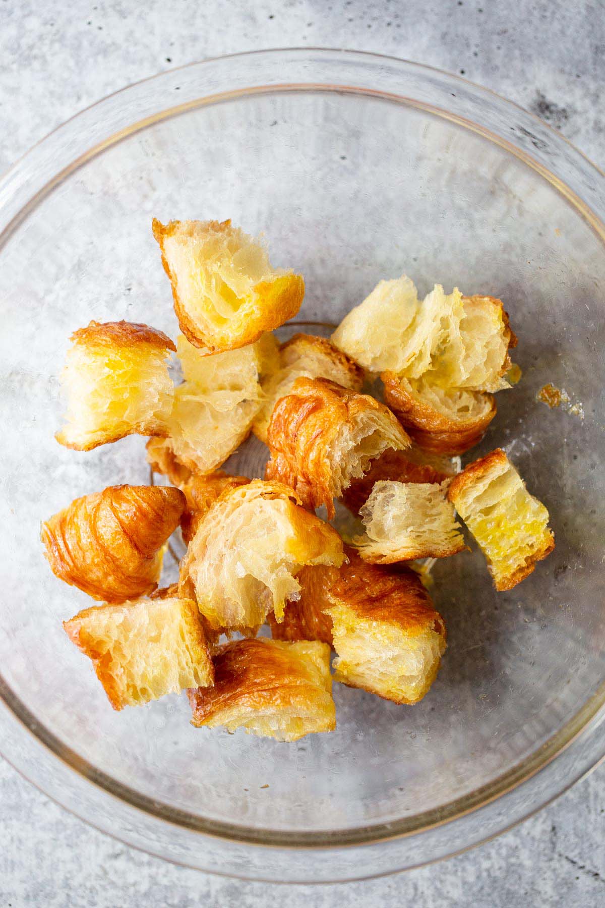 Croissant pieces in a bowl.