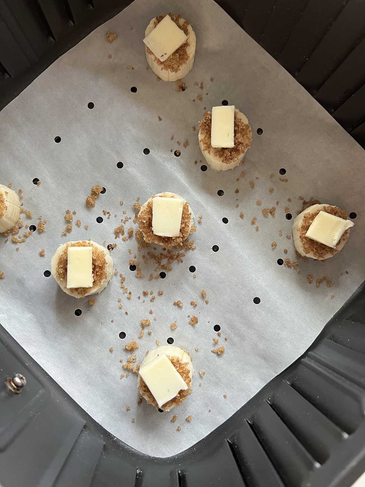 Banana slices with brown sugar and butter in the air fryer