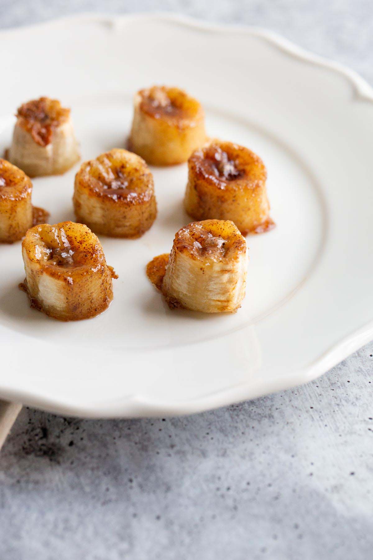 Caramelized banana bites on a plate