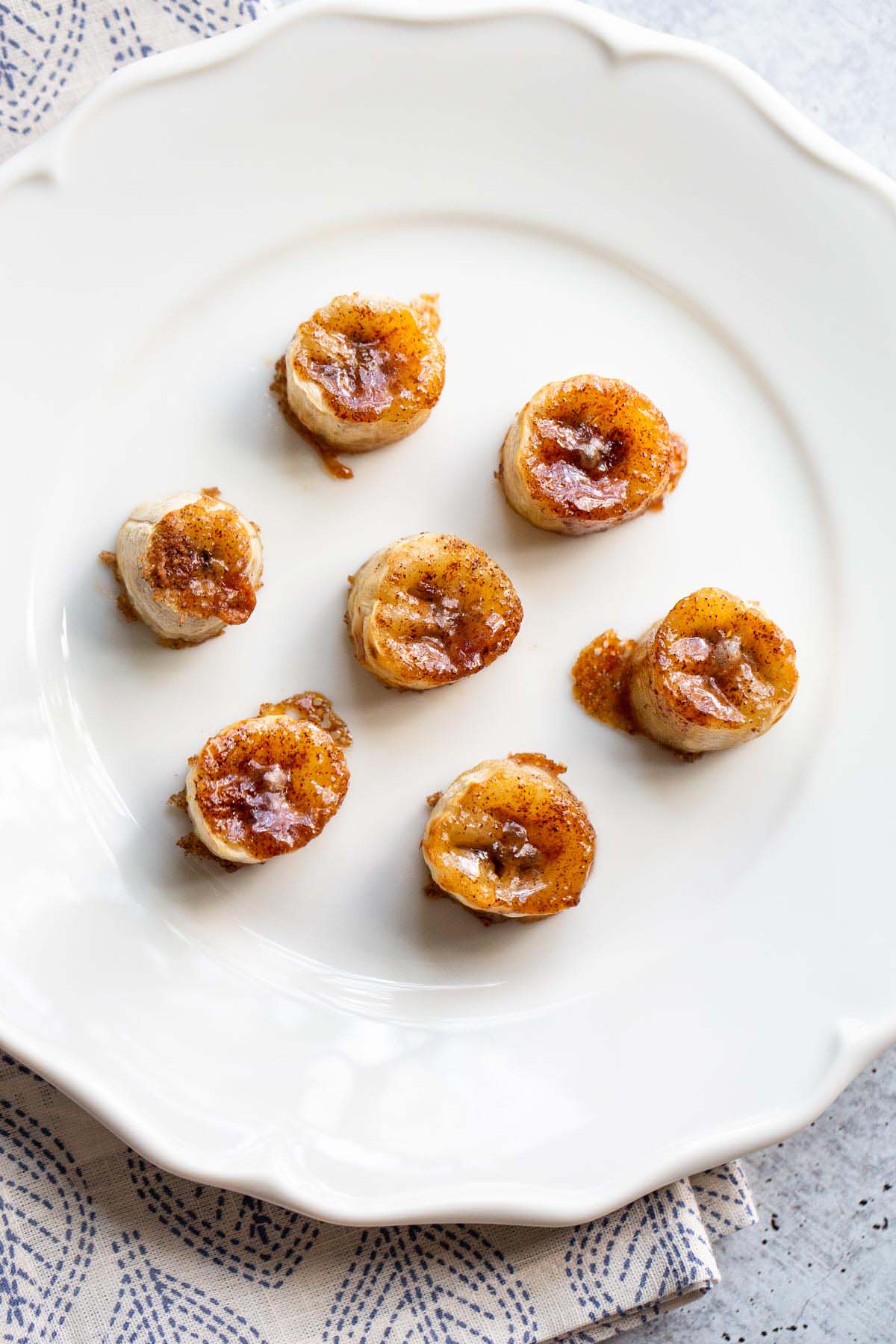 Caramelized banana bites on a plate