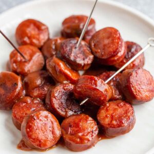 air fried kielbasa tossed with bbq sauce