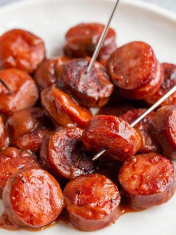 air fried kielbasa tossed with bbq sauce