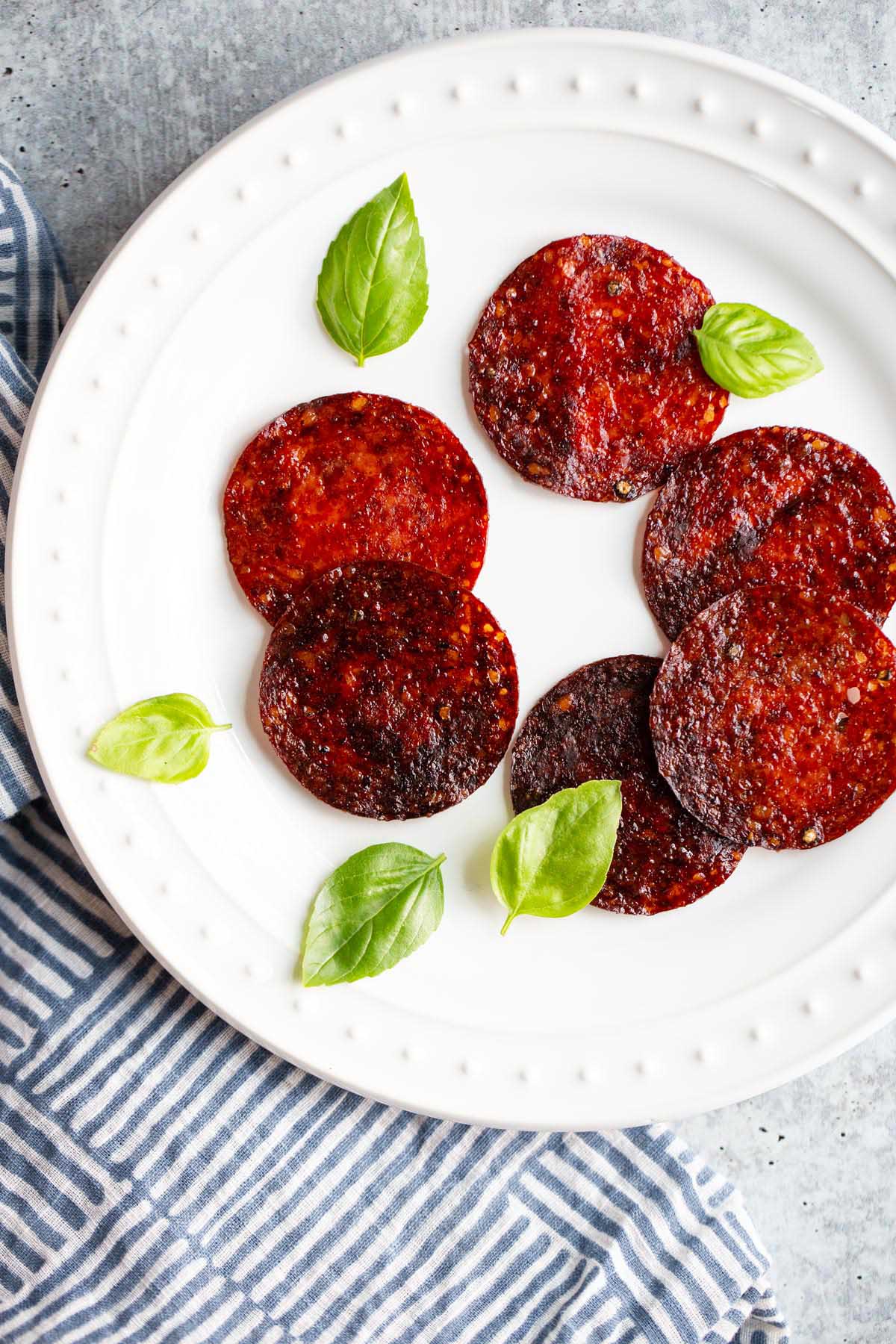 Air fried salami on a plate