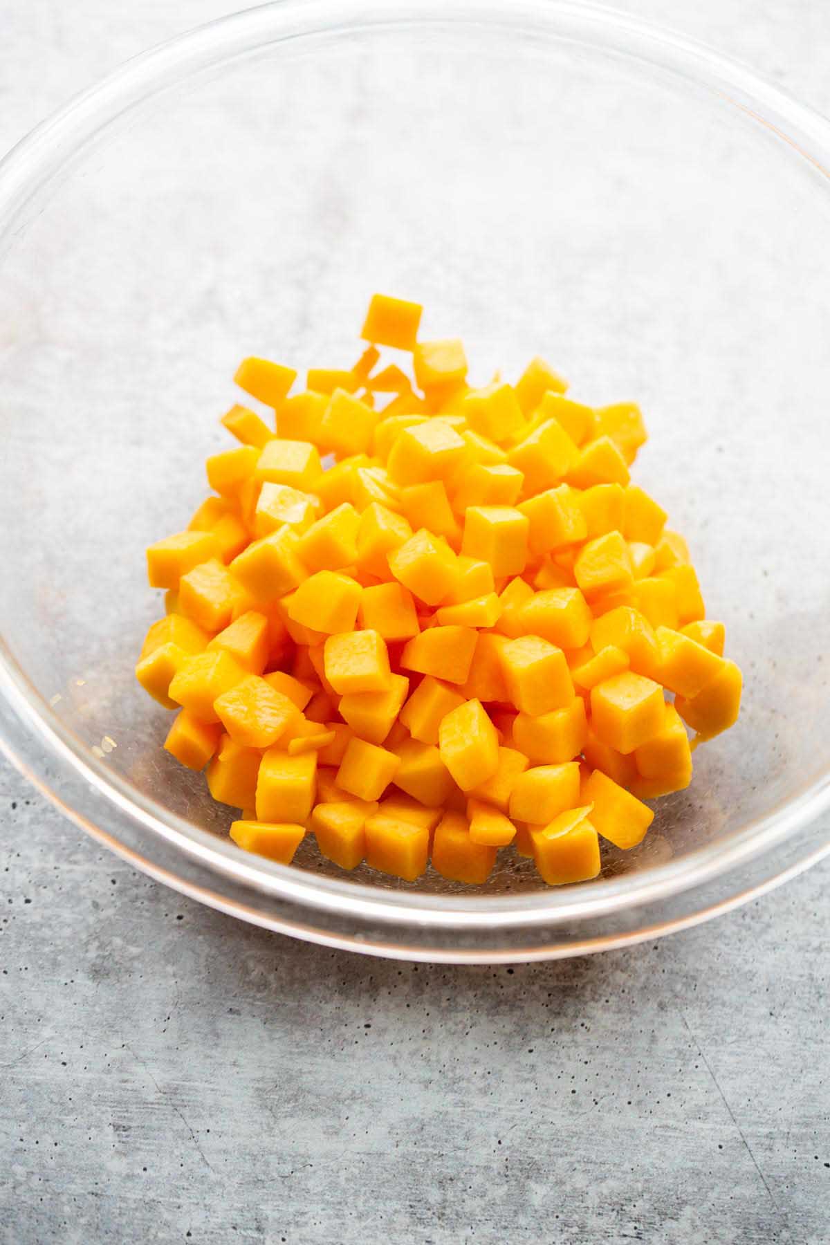 Butternut squash cubes in a bowl