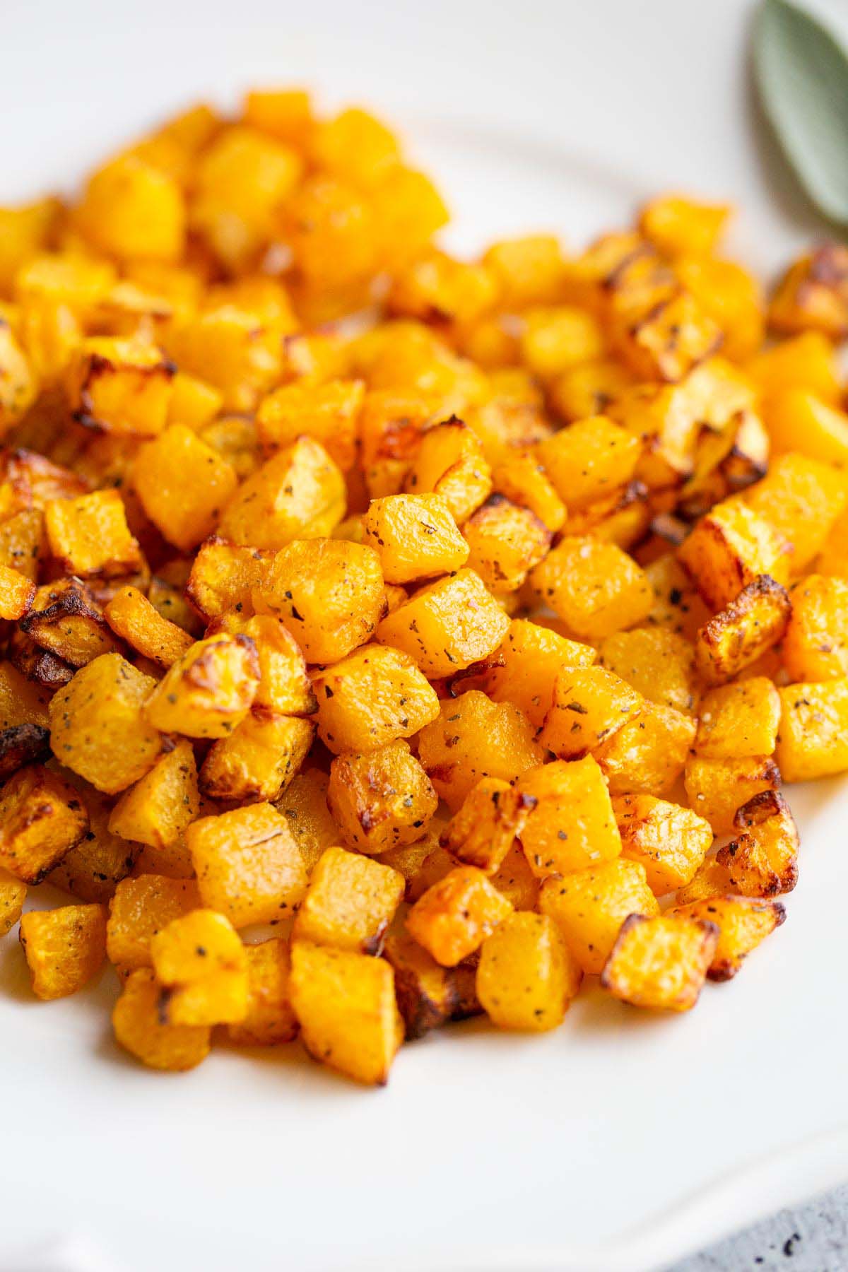 Air fryer butternut squash up close on a plate