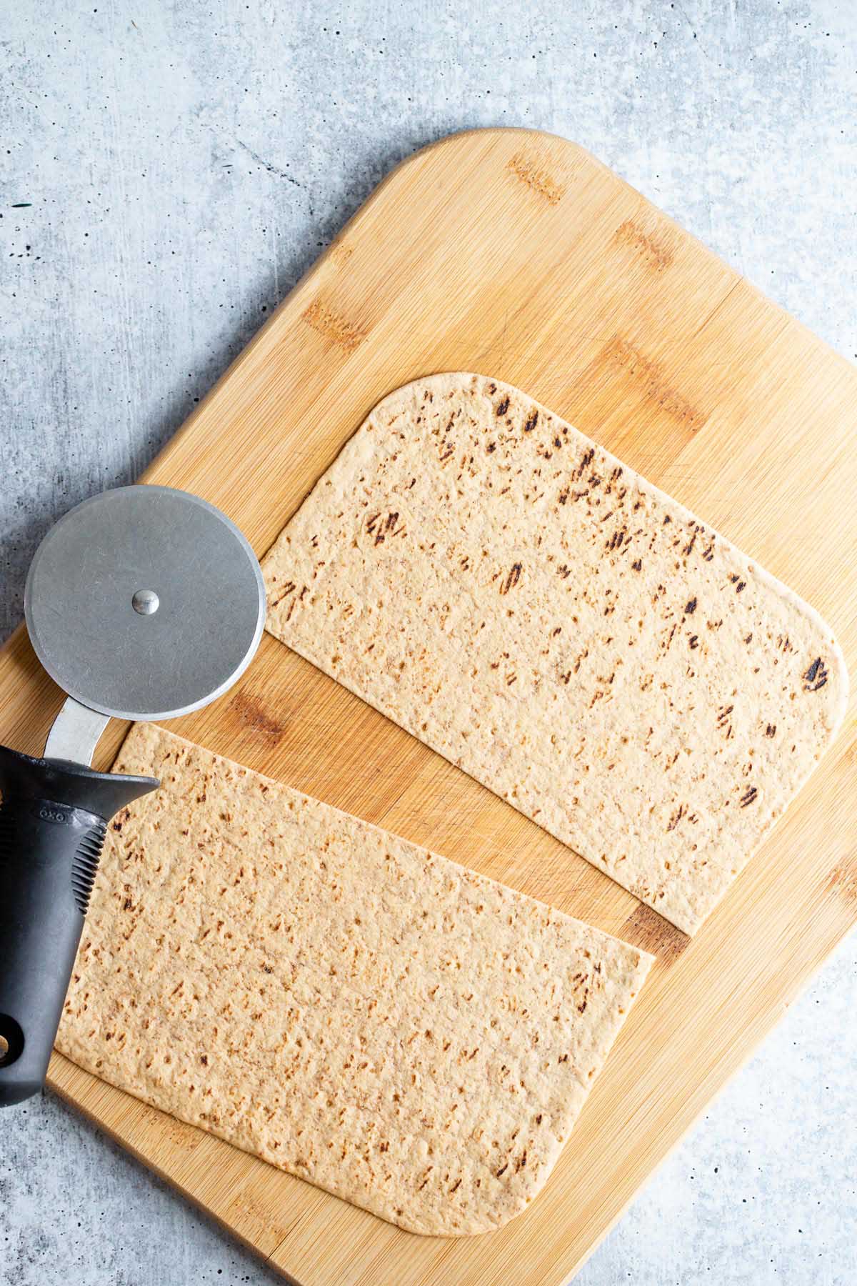 Flatbread sliced in half