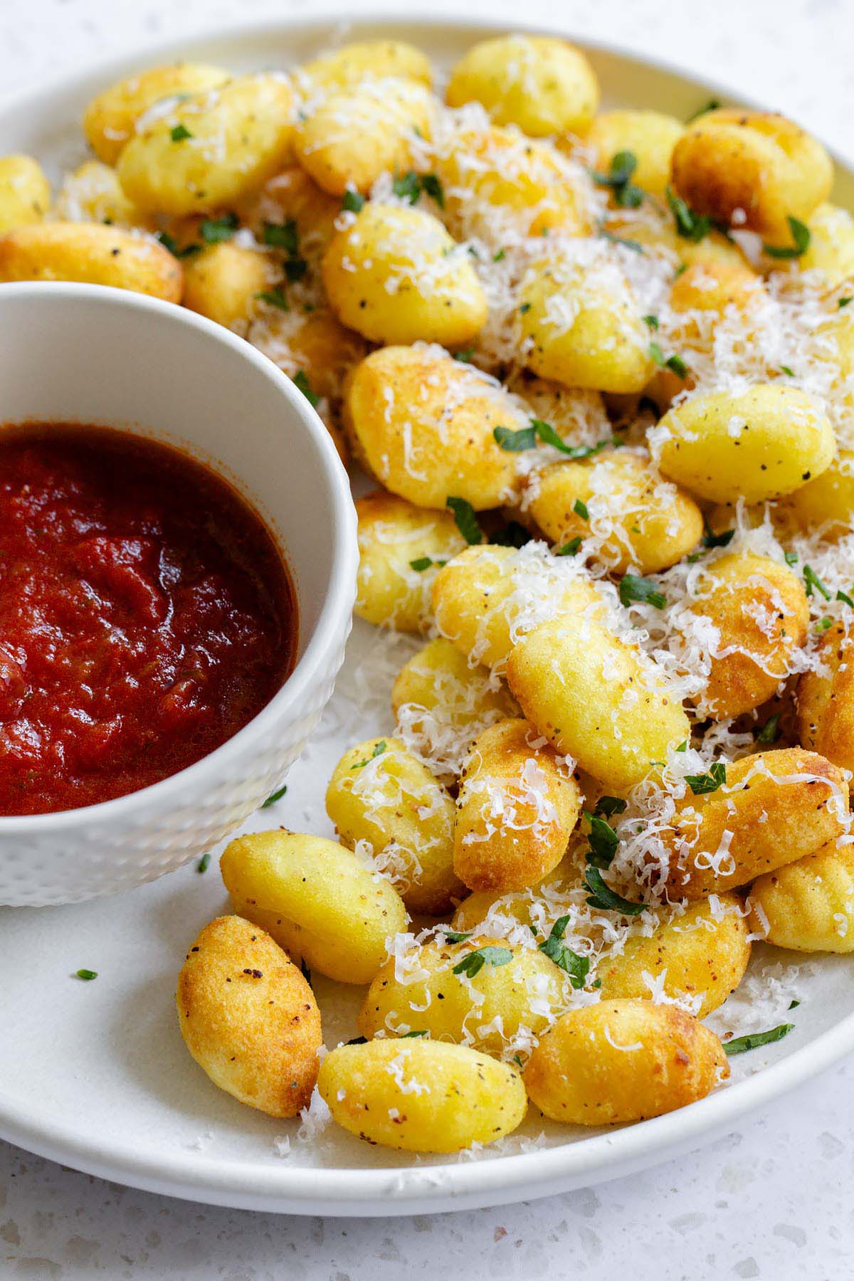 Air fryer gnocchi with a marinara dipping sauce