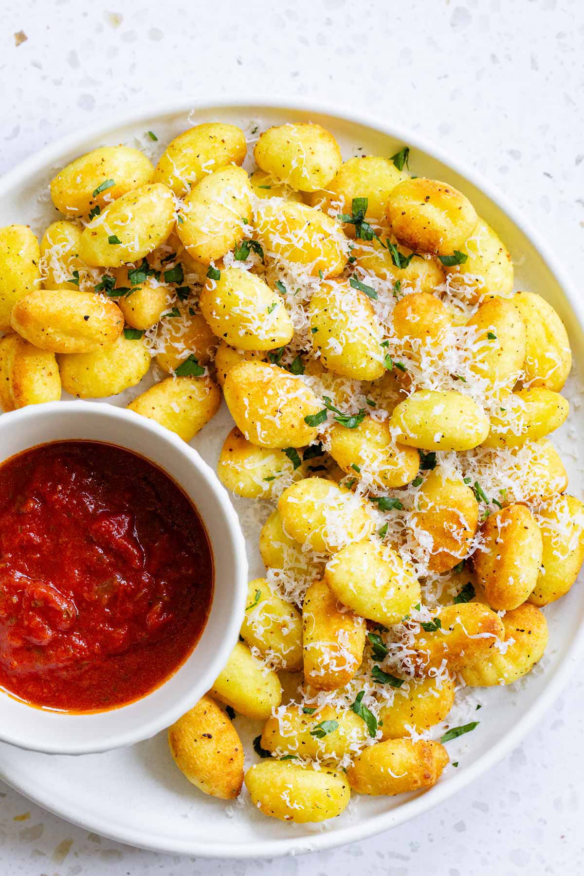 Air fryer gnocchi with a marinara dipping sauce