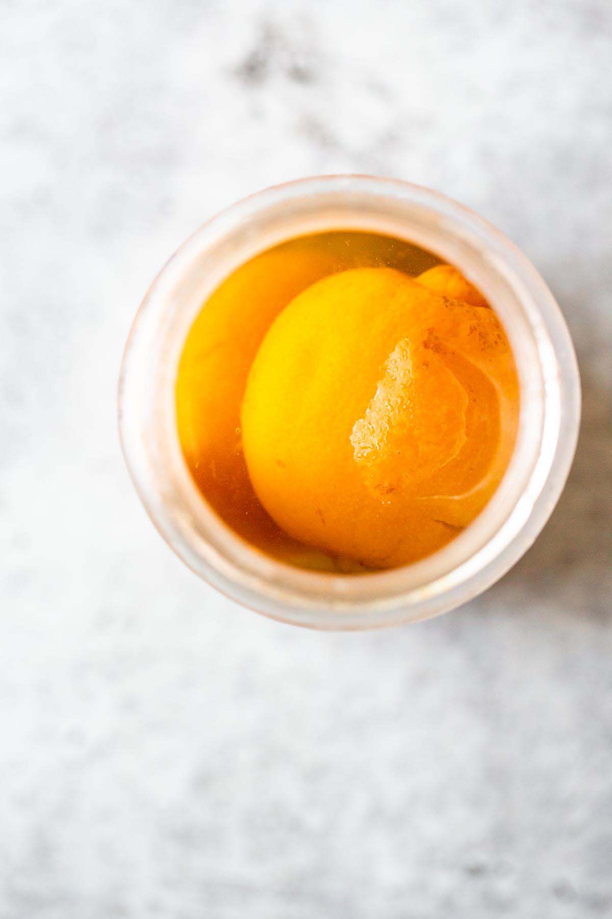 Preserved lemons in a jar.