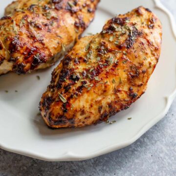 Air Fryer Honey Dijon Chicken on a white plate.