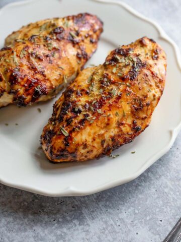 Air Fryer Honey Dijon Chicken on a white plate.