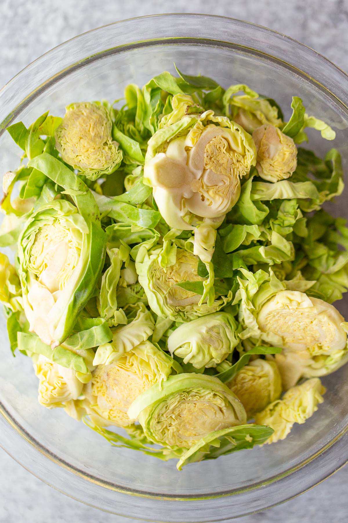 Shredded brussels sprouts in a bowl.