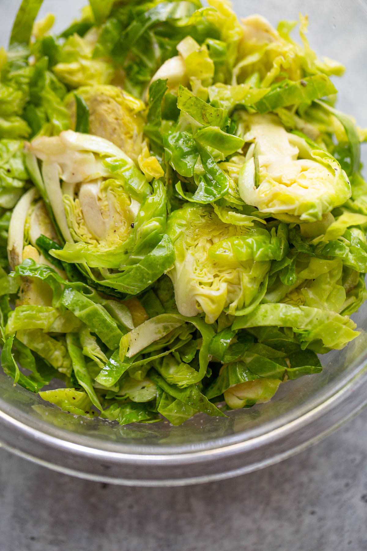 Brussels sprouts tossed with olive oil.