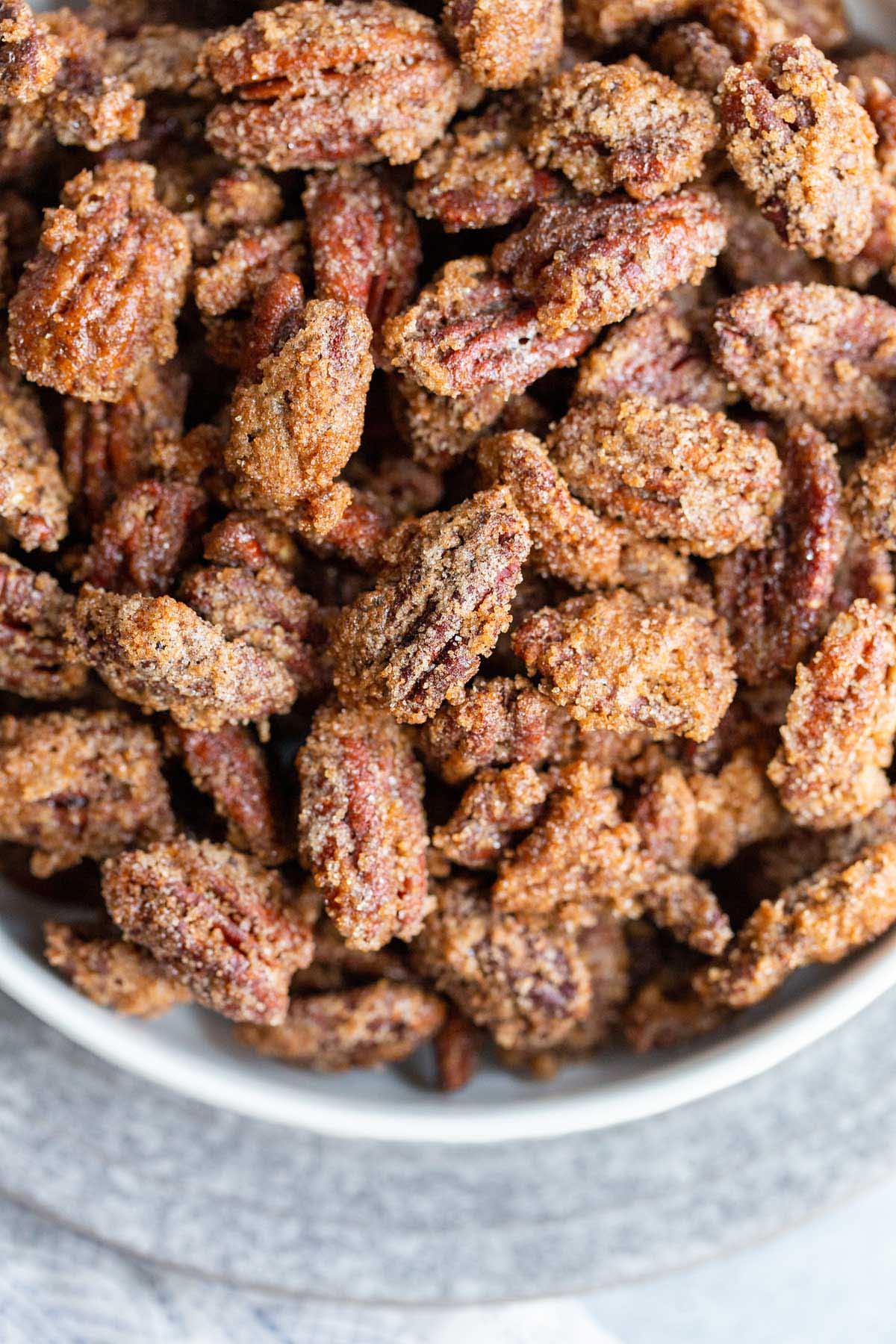 Candied pecans up close.