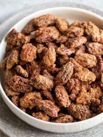 air fryer candied pecans in a bowl