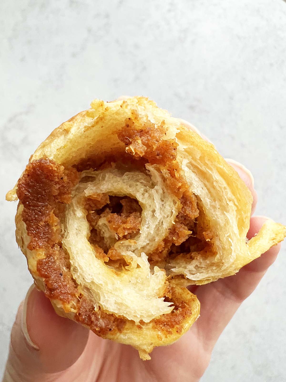 Cross section of a pumpkin crescent roll.