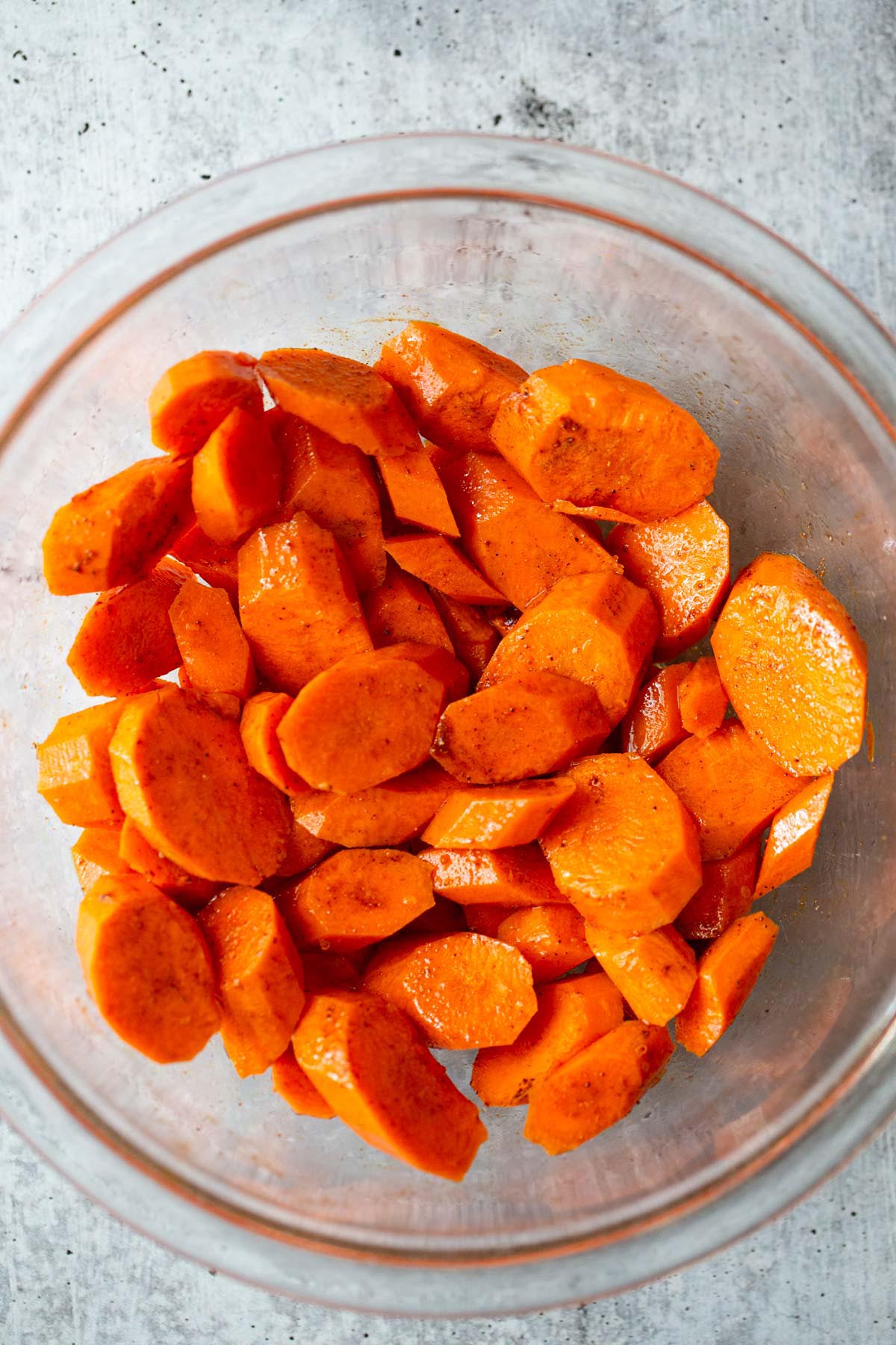 Carrots in a glass bowl.