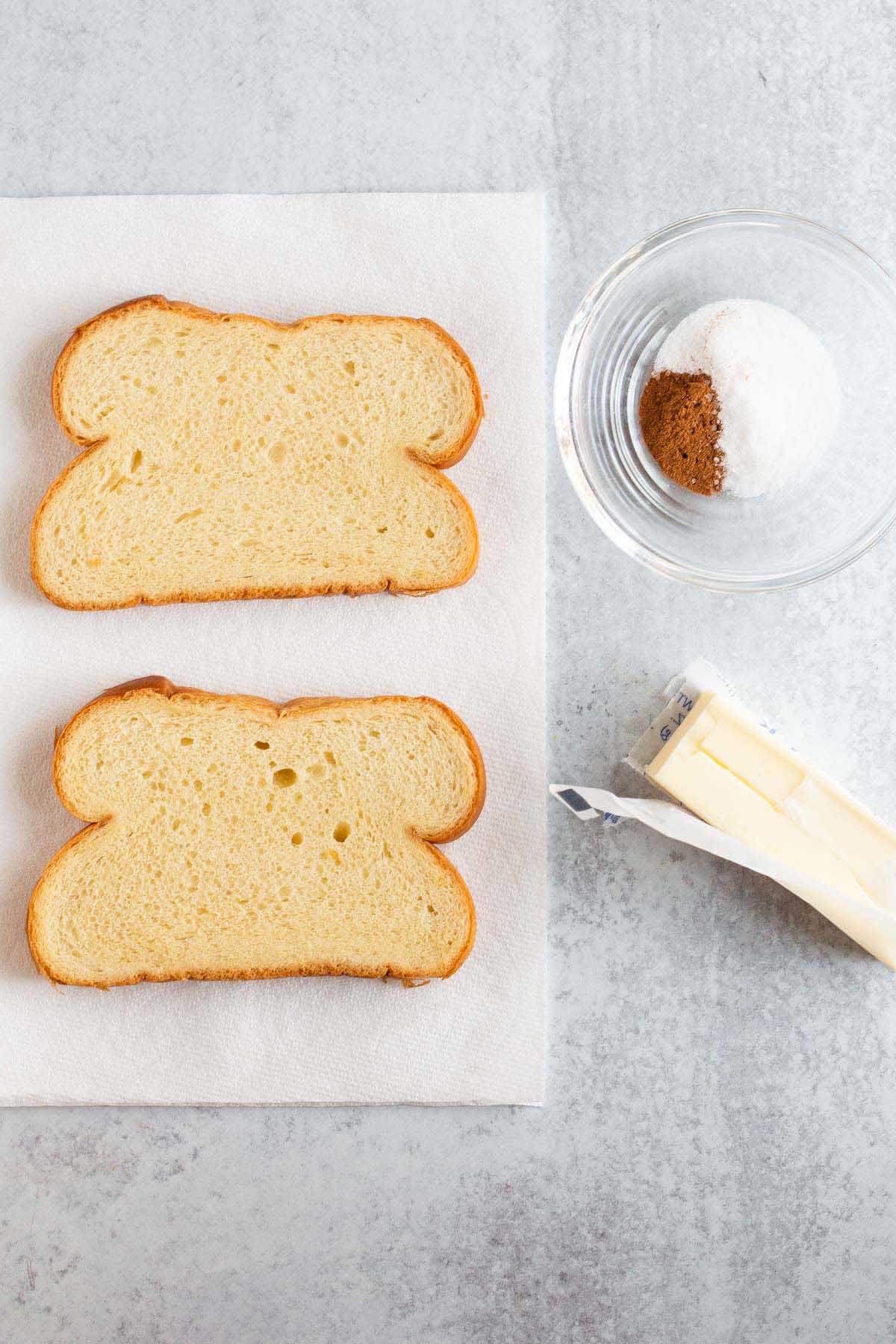 Ingredients for cinnamon toast.