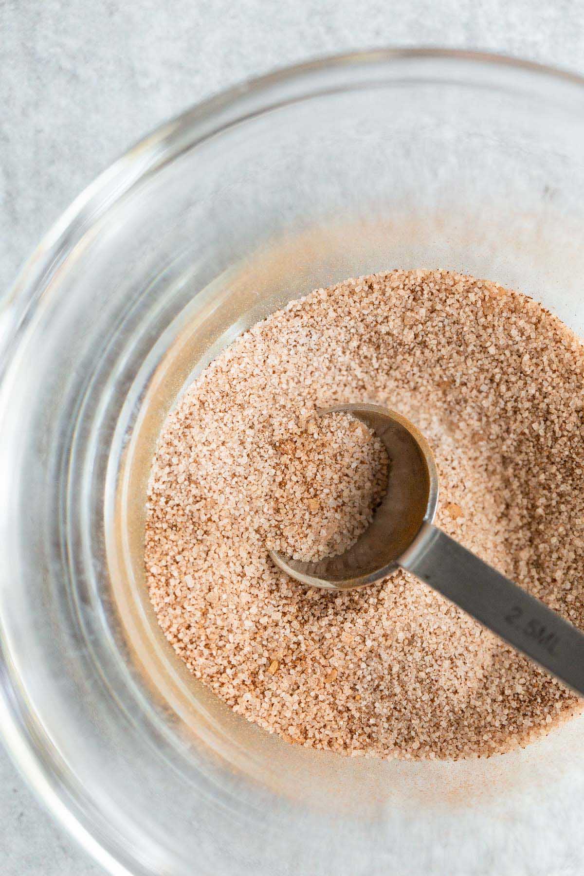 Cinnamon sugar in a small bowl.