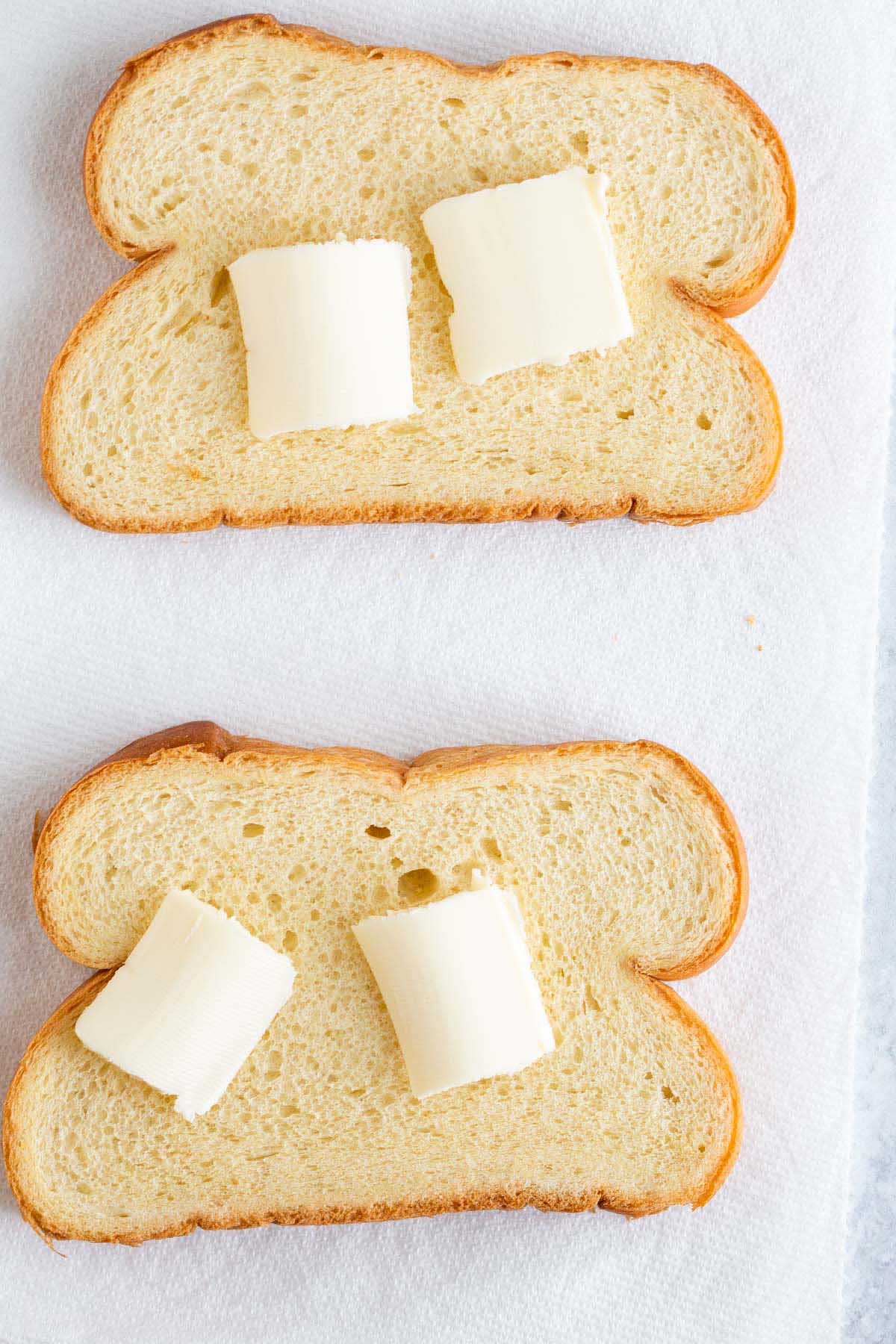 Butter on bread.