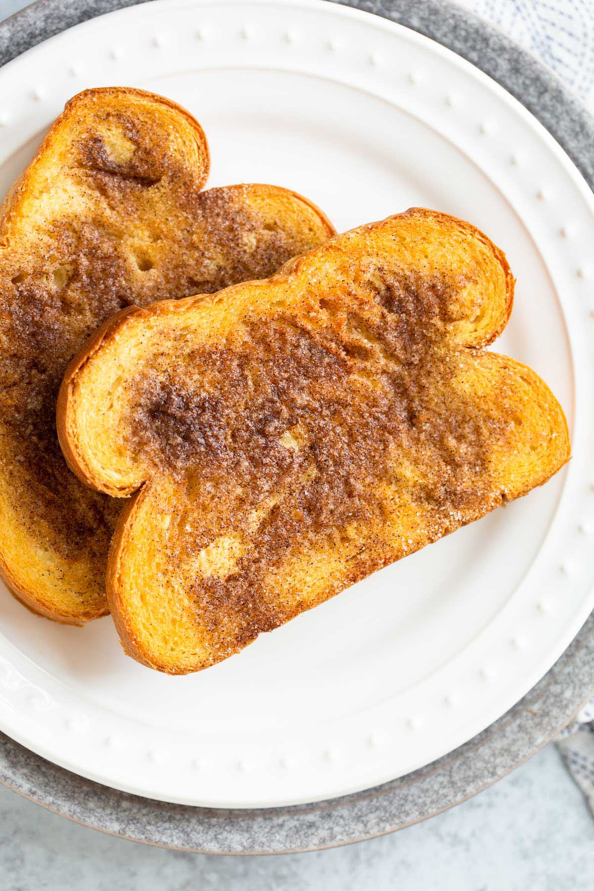 Air Fryer Cinnamon Toast on a White Plate