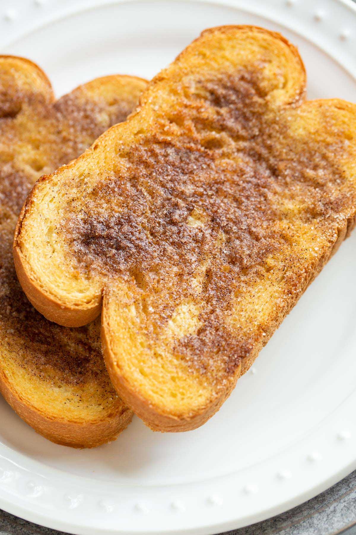 Air Fryer Cinnamon Toast on a White Plate