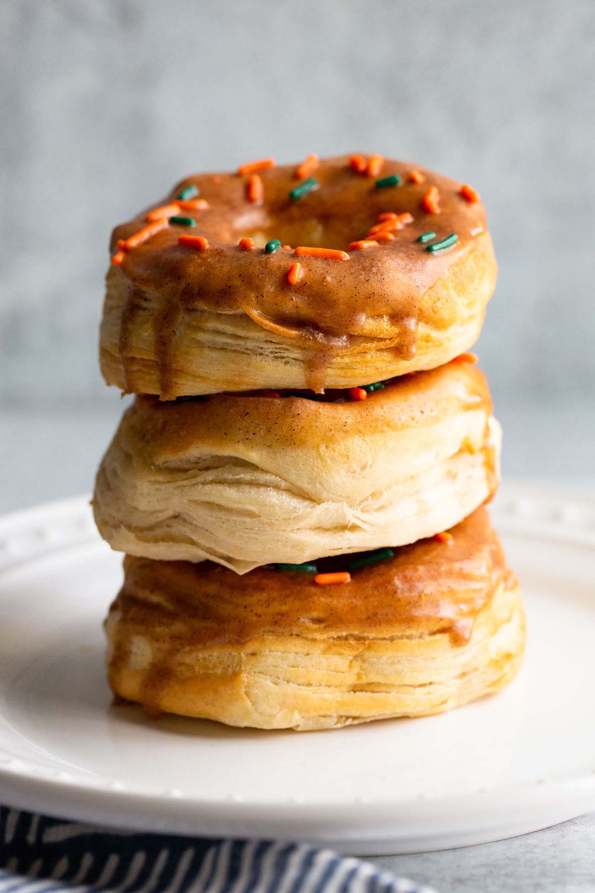 stacked donuts on a plate