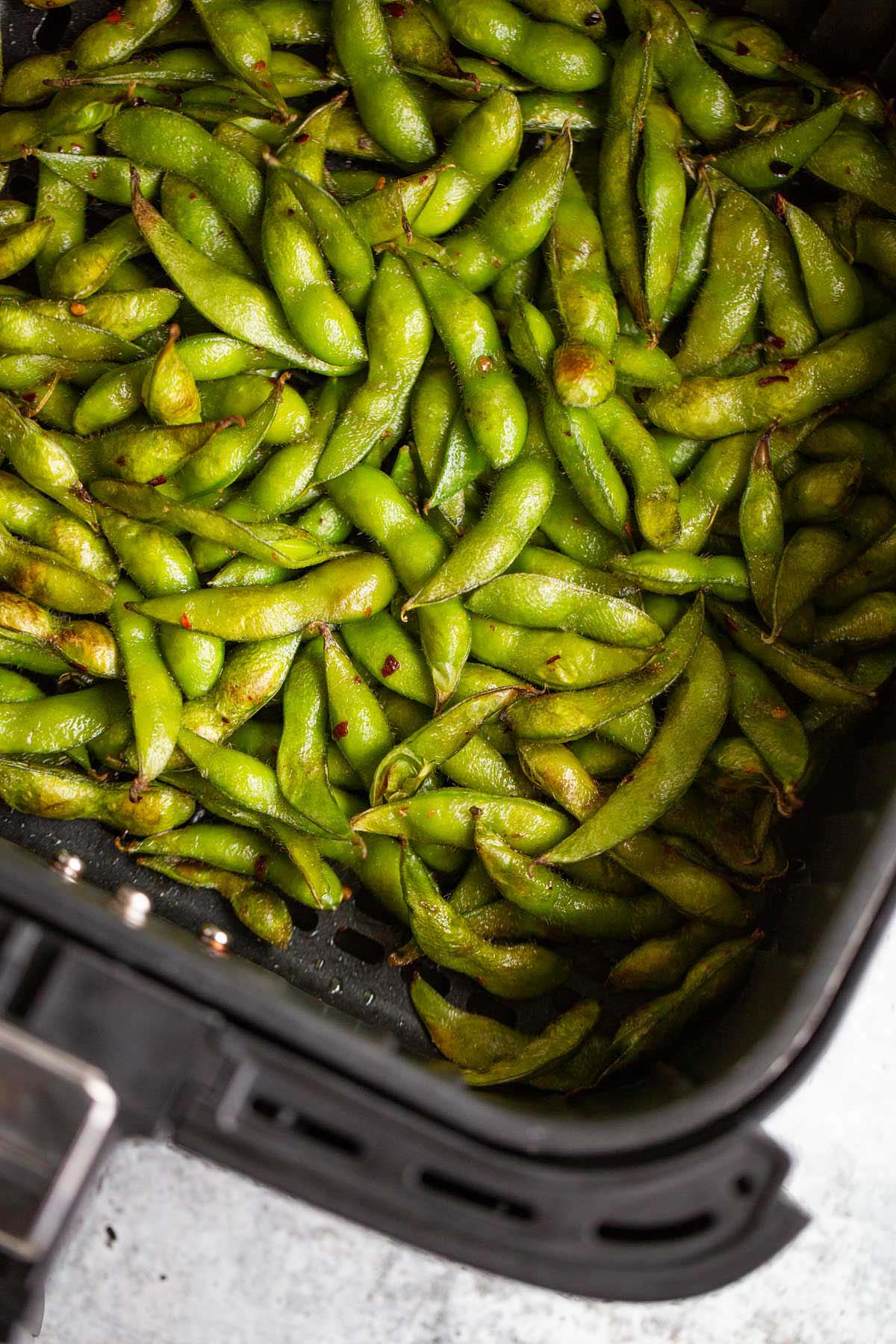 Cooked edamame in air fryer.