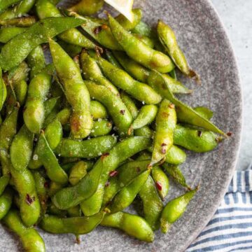 air fryer edamame on a plate