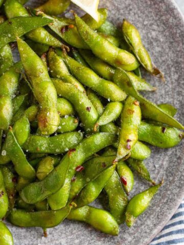 air fryer edamame on a plate